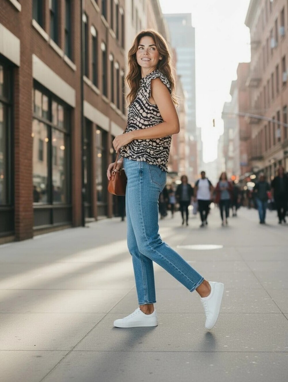 Light & airy summer top with black white and tan med Button Up Or Wear Open